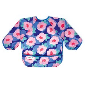 Tiny Twinkle Long Sleeve Bib for Babies & Toddlers | Waterproof Smock Bib for Eating | Machine Washable & Mess-Proof Feeding Essentials | Newborn Shower Gift (Floral Blue, S)