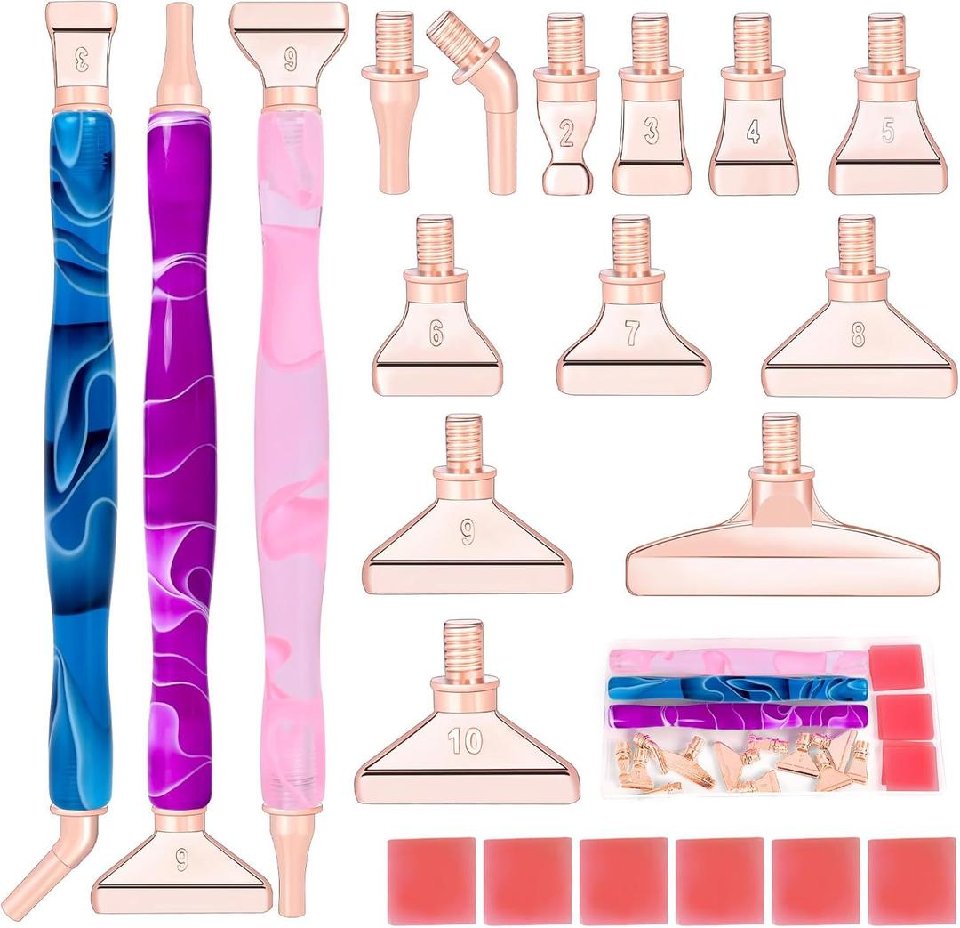 DoreenBow 21Pcs Diamond Art Painting Pen Metal Tips Multi Placer Tips with 6 Clay, Rose Gold