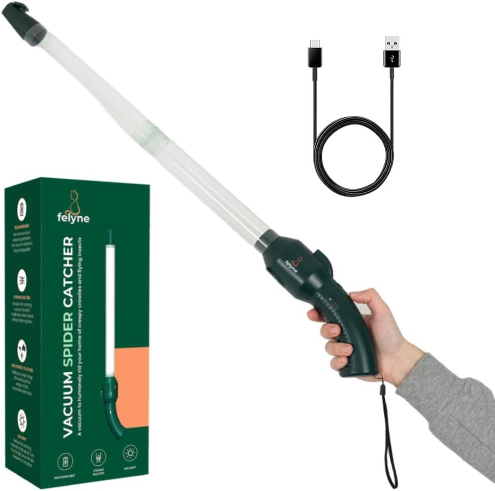 Rechargeable Bug & Spider Catcher Vacuum, Strong Suction, Long Reach, Handheld Insect Trap for Indoor & Garden, for Kids & Adults by Felyne