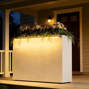 GSK White Metal Planter Box with LED Light Galvanized Versatile Rectagular Light Up Plant Trough Durable Indoor Outdoor Flower Container Porch Patio Tarrace Balcony Garden Home Office Commerical (30"H10"W38"L)
