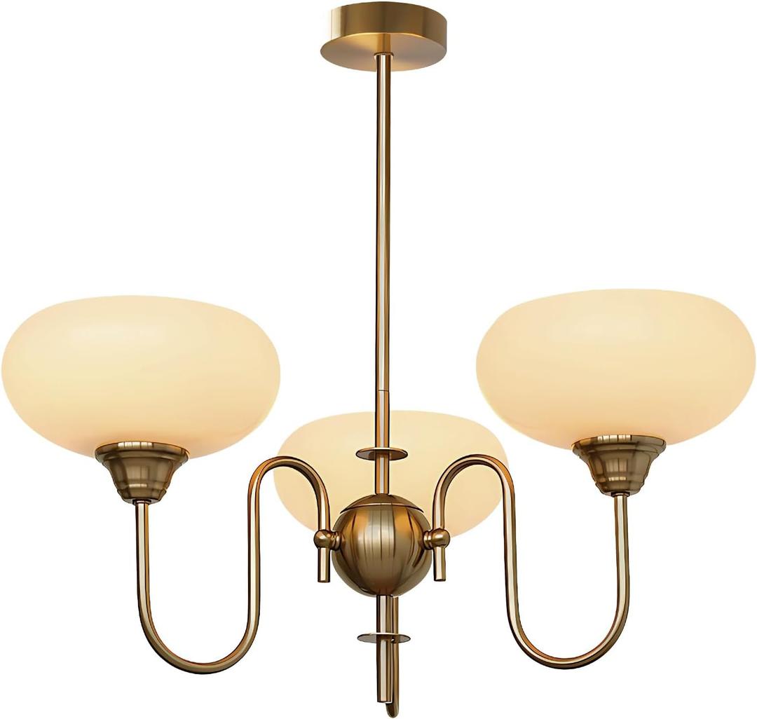 BOKT Modern Gold Globe Chandelier Light Fixture Mid Century 3-Lights Large Glass Sputnik Chandelier Pendant Light Anti Brass Sputnik Flush Mount Ceiling Light Vintage Kitchen Dining Light (A-Gold 3-Lights)