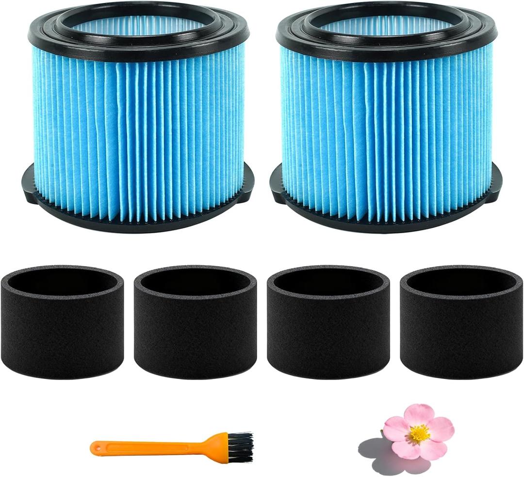 vf3500 Filter fit for rigid 4 Gallon Shop Vacuum, Washable and Reusable Replacement Filter for 3/4/4.5 Gallon Wet Dry Portable Vacuums, 2 Pack,4 pre-Filter,1 Brush