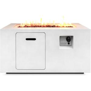 SereneLife Fire Pit Table 50,000 BTU Propane Gas Fire Pit with Adjustable Flame, Stainless Steel Burner, Weather-Resistant Build, Easy Propane Tank Access, and Elegant Lava Rocks for Patio or Backyard (20 inches, White)