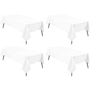 Hiasan 4 Pack White Rectangle Tablecloth - Waterproof and Spillproof Restaurant Washable Polyester Table Cloth for Dining Room, 54 x 80 Inch