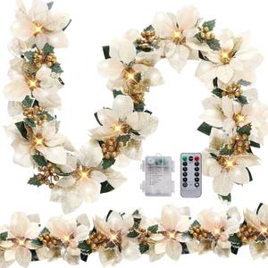 Zubebe 2 Pcs Prelit Poinsettia Christmas Garland with String Lights Glitter Holly Leaves Berries Remote Timer 8 Modes 6.5 ft Lighted Flower Garland Battery Operated Indoor Outdoor Decor (Champagne) Zubebe 2 Pcs Prelit Poinsettia Christmas Garland with String Lights Glitter Holly Leaves Berries Remote Timer 8 Modes 6.5 ft Lighted Flower Garland Battery Operated Indoor Outdoor Decor (Champagne)