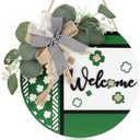 CHDITB 3D Welcome Spring Door Sign, Rustic Green Shamrock Clover Decoration Wall Hanging with Bow Leaves Beads, Wooden Hello Spring Summer St Patrick's Day Decor for Front Door Porch Farmhouse(12"x 12")