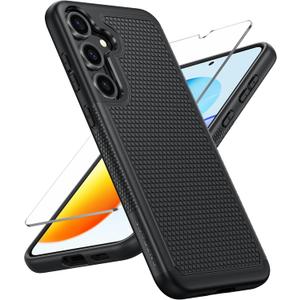 FNTCASE for Samsung Galaxy S25 Case: Dual Layer Heavy Duty Cell Phone Protective Cover Shockproof Rugged with Non-Slip Textured - Military Drop Protection Bumper Tough - 2025, 6.2 inch (Black)