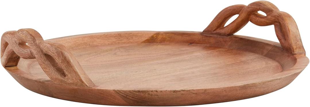 Mud Pie Wood Braided Handle Tray; 18" Dia