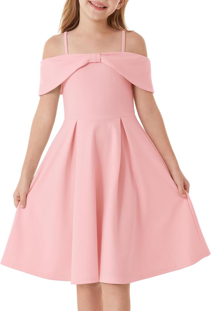 GRACE KARIN Girls Princess Dress Off Shoulder A-Line Bowknot Casual Party Dresses Pink 12Y