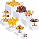 Geelin 8 Pack Acrylic Cube Risers Acrylic Boxes for Food Display Decorative Stands with Hollow Bottoms for Jewelry Food Buffet Risers Display Candy Table Decor, 8 Sizes(White, Flat)