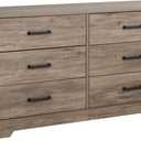 Prepac Rustic Ridge Farmhouse 6-Drawer Double Dresser, Brown Dresser for Bedroom, Chest of Drawers with 6 Storage Drawers, 53.25 wide x 18.25 deep x 28.5 tall, Brown