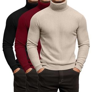 3 Pack Men's Ribbed Turtleneck Shirts, Long Sleeve Mock Neck Lightweight Pullover Sweaters Knit Base Layer Tee Tops XL, Black, Wine Red, Light Apricot