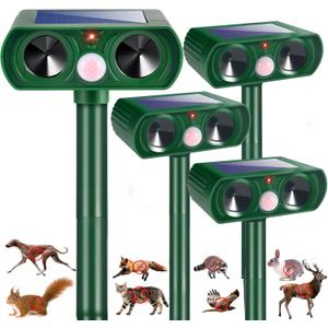 4 Pack 2025 Solar Ultrasonic Repellent Outdoor, Cat Deterrent Squirrel Rabbit Deer Repellent Devices Skunk Repellent for Yard Motion Detection Animal Deterrent for Dog Racoon Rodent Mole