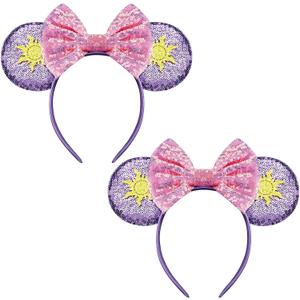 FANYITY Mouse Costume Ears,2 Pcs Mouse Ears Headbands for Girls & Women Party,Size Free (Purple sun 2)