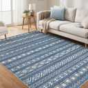 6x9 Washable Area Rug: Non Slip Soft Thin Carpet, Boho Geometric Modern Decor, Easy Clean Indoor Floor Rugs for Living Room Bedroom Kids Dorm Office Dining - Blue