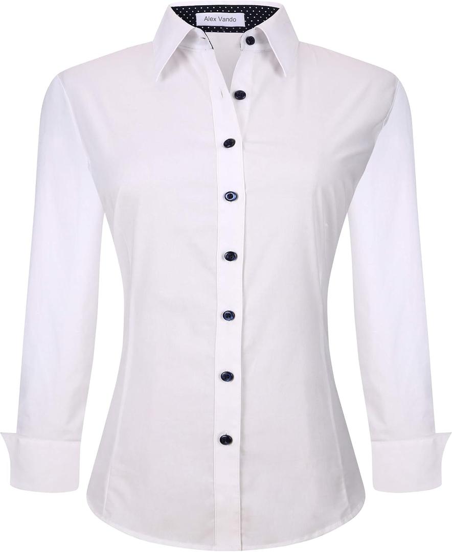 Alex Vando Womens Dress Shirts Button Down Wrinkle Free Long Sleeve Shirt | Breathable 4-Way Stretch Fabric Shirt, Wrinkle-Resistant Spread Collar, Easy Care. Ideal For Business & Everyday Wear.