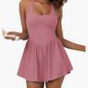 Sexyasasii Women's Summer Athletic Tennis Dress with Built in Shorts and Bra Square Neck Workout Exercise Active Golf Dresses S