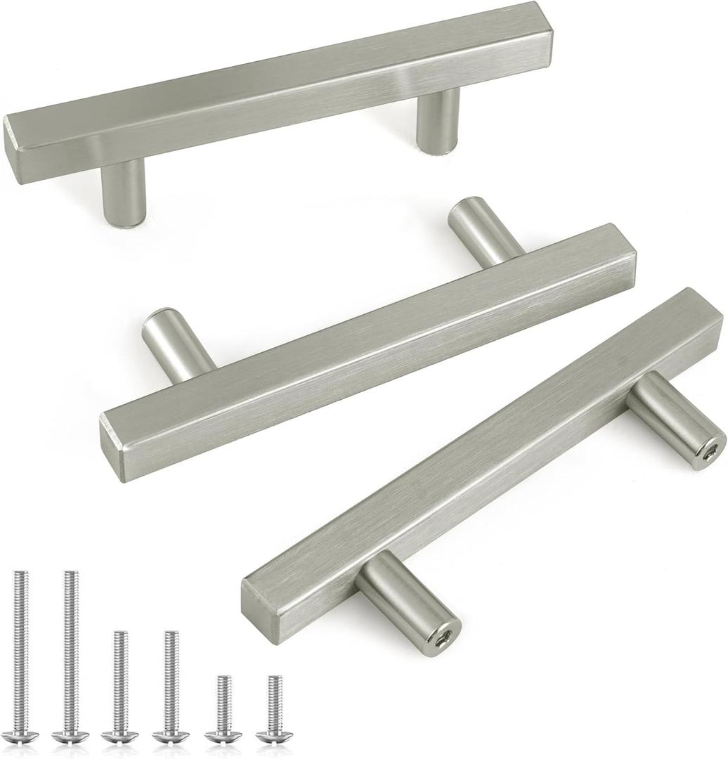 3 x 10 Pack Brushed Nickel Cabinet Pulls 5 Inch Square, Kitchen Hardware for Cabinets, Stainless Steel Cabinet Pulls for Kitchen Drawer, Cabinet Handles 3 Inch Hole Center