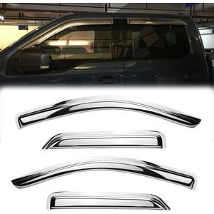 94528Y Chrome Side Window Visor Wind Vent Deflector,4pc Outside Mount Style Sun Rain Guards for 14-18 Chevy Silverado/GMC Sierra 1500&2500HD&3500HD with Double/Extended Cab