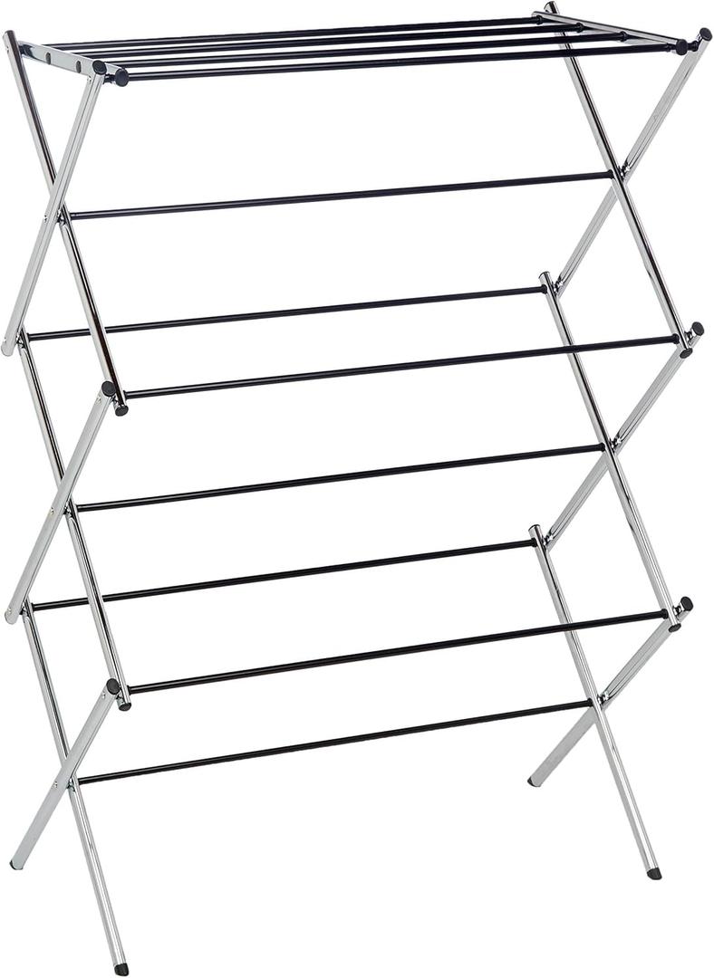 Amazon Basics Foldable Portable Metal Clothes Drying Rack for Indoor Air Drying, Energy Saving, 14.5 x 29.5 x 41.8 inches, Chrome Silver