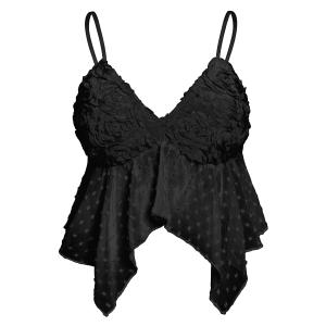 AIMISHI Sexy 3D Flower Crop Top for Women Y2K V Neck Tank Tops Spaghetti Strap Ruffle Camisole Summer Going Out Outfits Black Large (Black, L)