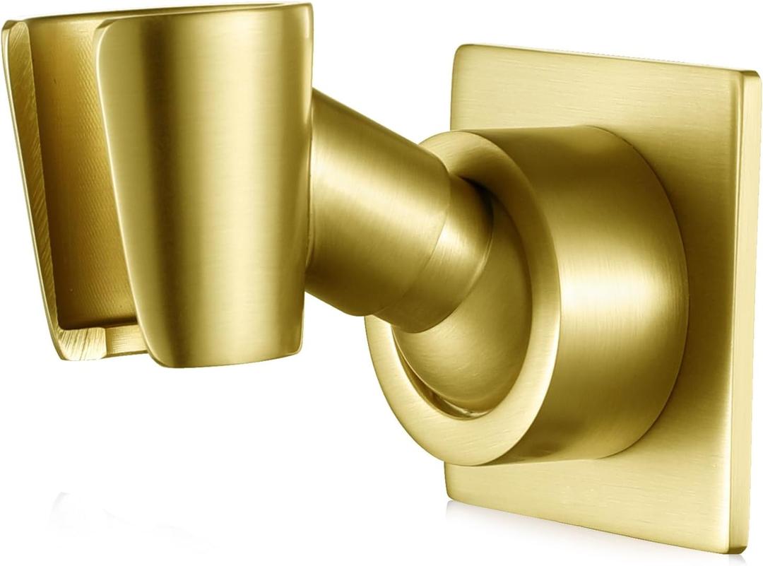 Shower Head Holder Handheld Shower Wand Holder Adjustable Shower Head Bracket Shower Wall Mount Holder, Brushed Brass/Gold Finish, Drill Free Glue Installation
