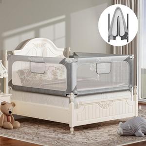 MHOMER Bed Rail for Toddlers-Toddler Bed Rails 2 Minutes Quick Assembly Foldable Bed Rails for Queen Bed, King, Full, Twin Size Bed, Baby Bed Rail Guard with Steady U-Shape Base 78.7",1 Side (Grey/White)