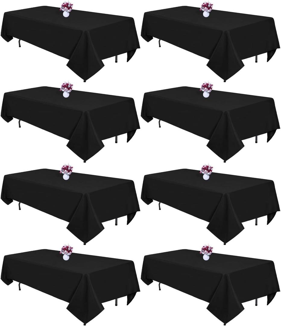 8 Packs Black Tablecloths 60x102 Inch Rectangular Table Cloths for 6 Foot Rectangle Tables, Wrinkle Resistant Washable Polyester Fabric Tablecloth for Dining Wedding Buffet Party Banquet