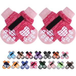 PUPTECK Anti-Slip Dog Socks with Double Sides Grips for Small Medium Large Dogs Hardwood Floors Prevents Licking, Dog Shoes for Hot Pavement Traction Control for Senior Dogs, Fuschia, M (Medium (4 Count))