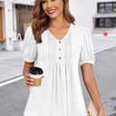 Findsweet Women's Summer tunic Tops Casual Dressy Blouses Short Sleeve Shirts L, White