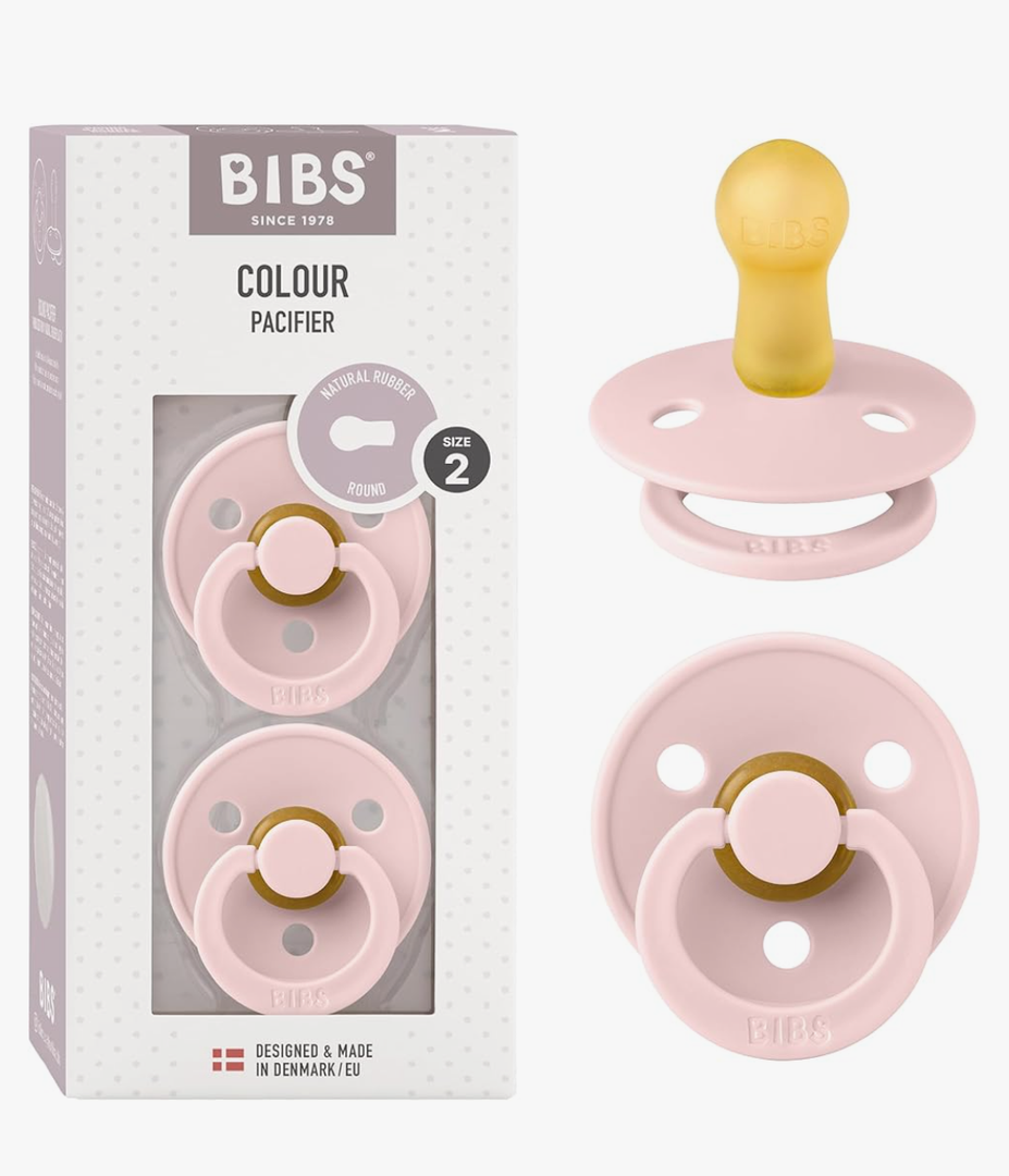 Bibs Colour Pacifier 2-Pack | BPA Free Soother, Round Nipple. Natural Rubber Latex,