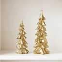 2Pcs Gold Christmas Tree Figurines, Resin Christmas Trees with Weathered Finish, Small Decorative Tabletop Trees for Mantel, Modern Holiday Home Decor for Living Room, Office, Festive Centerpiece