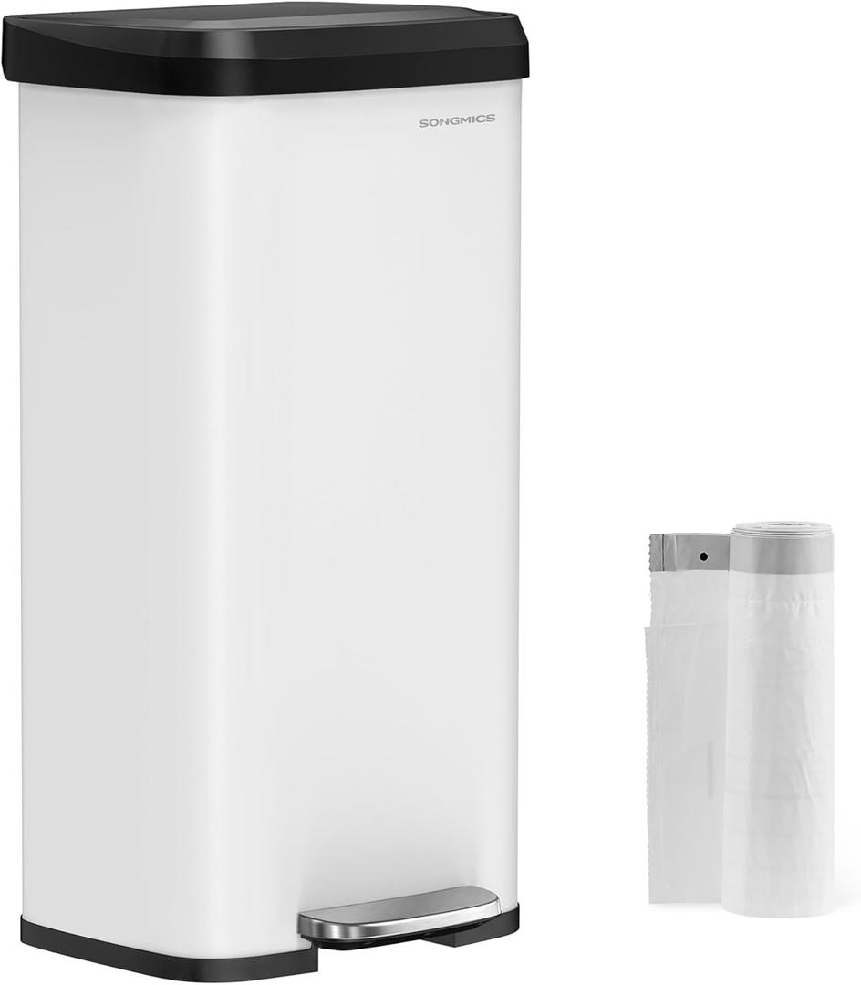 SONGMICS Kitchen Trash Can, 18-Gallon Stainless Steel Garbage Can, with Stay-Open Lid and Step-on Pedal, Soft Closure, Tall, Large and Space-Saving, White and Black ULTB520W68 SONGMICS Kitchen Trash Can, 18-Gallon Stainless Steel Garbage Can, with Stay-Open Lid and Step-on Pedal, Soft Closure, Tall, Large and Space-Saving, White and Black ULTB520W68