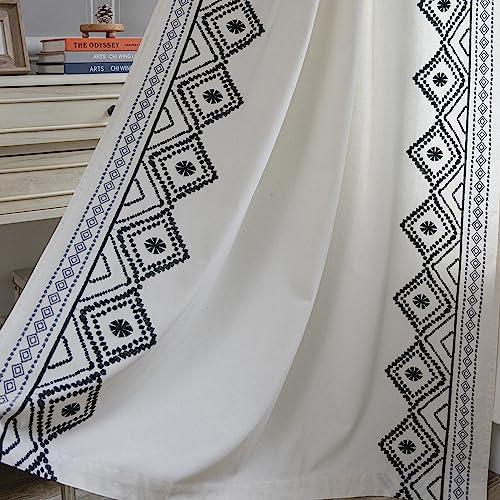 ColorBird Embroidered Boho Curtain for Bedroom, 2 Panels Black and White 84 inch Curtains Rod Pocket Curtain for Living Room Dining Closet Door, 52"wide x 84”length (132 x 213 cm)