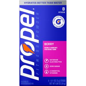 12 x Propel Electrolyte Enhanced Water Drink Mix Powder Packets, Berry, Zero Calorie & Zero Sugar Hydration with Electrolytes and Vitamins C & E