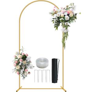 6.6FT Metal Wedding Arch Stand Gold Square Arched Backdrop Frame for Party Ceremony Valentines Day Birthday Bridal Baby Shower Garden Floral Balloon Arch Decoration