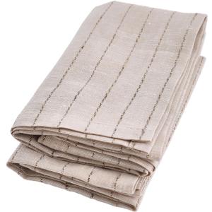 100% Linen Striped Hand Towels, 2-Pack 13x29 Inches - Thin Kitchen Tea Towel & Lightweight Reusable Dish Cloths with Hanging Loop, Soft Bathroom Cloth for Drying Dishes, Baking, Natural Gift