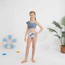 Girls Swimsuits Hawaiian Teen Bathing Suits 3 Piece Tropical Floral Ruffle Strap Bikini Set with Cover Up Skirt 9-16T (Blue)