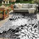 ZonLi Outdoor Rug 8x10Ft Waterproof Multicolored Black White Indoor Area Rug Washable Outdoor Patio Rugs Tropical Floral Non Slip Outdoor Carpet for Living Room, Pool,Backyard,Deck,Camping.
