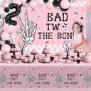2nd Birthday Decorations for Girl Bad 2nd the Bone Party Decorations with Backdrop Balloon Tablecloth Rock And Roll Bone Theme 2 Year Old Birthday Pink Decorations Party Supplies