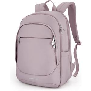 LIGHT FLIGHT Travel Laptop Backpack Women, 15.6 Inch Laptop Backpack with USB Charging Hole, Water Resistant College Bookbag, Black Computer Backpacks for Work, Grayish Pink