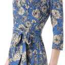 Aphratti Womens 3/4 Sleeve V Neck Faux Wrap Maxi Dress Summer Casual Beach (L)