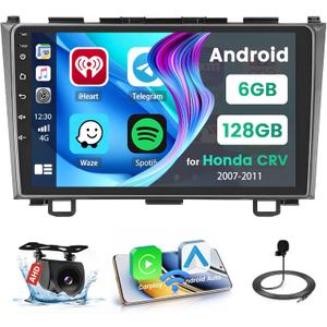 [8Core 6+128GB] for 2007-2011 Honda CRV Radio Android 15 Car Stereo, Hikity 9'' IPS Touchscreen CRV Radio Wireless Apple Carplay Android Auto, Bluetooth/5G WiFi 32EQ/DSP/FM/RDS GPS SWC Backup Cam