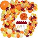 PERPAOL 141pcs Fall Balloons Garland Arch Kit, Orange Burgundy Balloons for Thanksgiving, Autumn, Little Pumpkin Shower, Birthday Party Decorations with Fall Leaves and Maple Garland