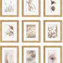 YESKAY 8x10 Picture Frame Set of 9, Display Pictures 5x7 with Mat or 8 x 10 Without Mat, Multi Photo Frames for Wall Mounting or Table Top Display, Natural Oak