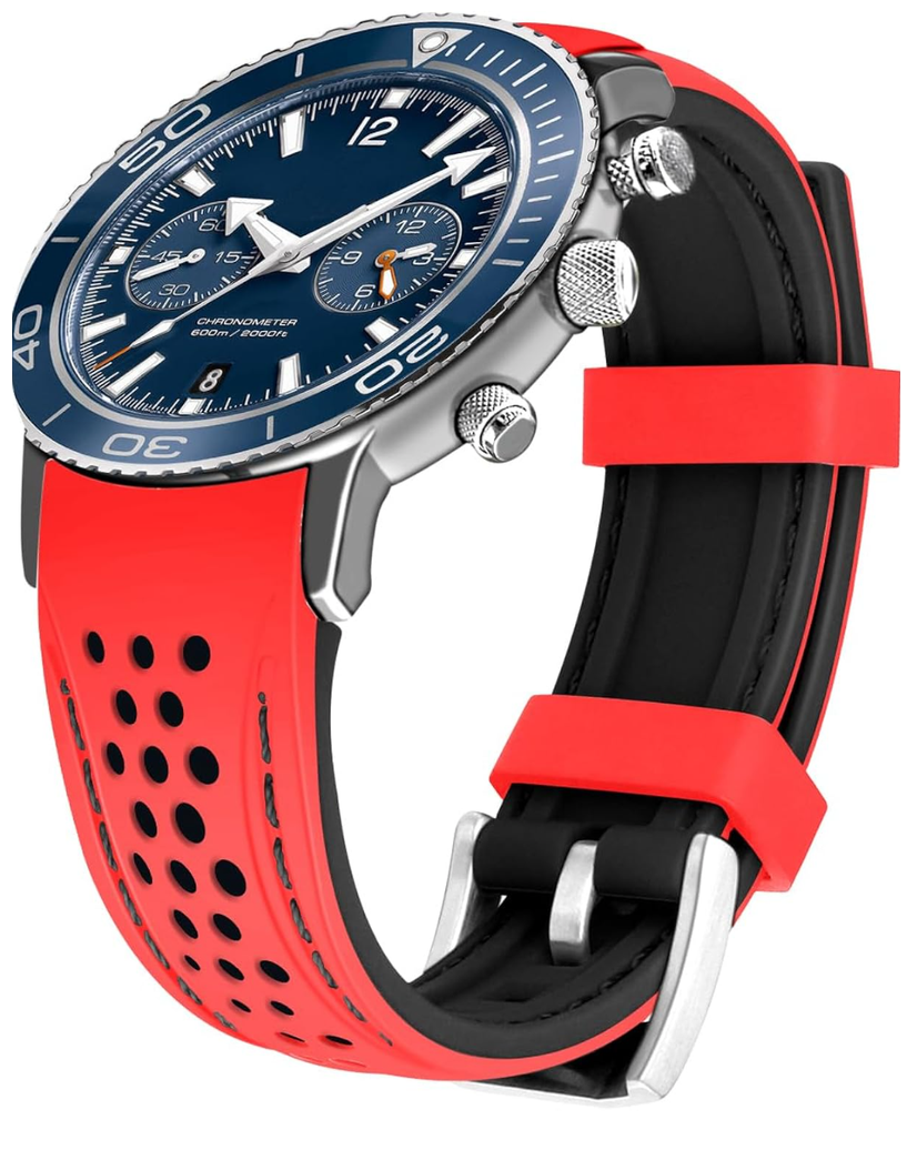 Kai Tian 20mm Silicone Watch Band Replacement, Curved End Watch Band Sporty Rubber Watch Bands for Men Women, Red and Black Stith Kai Tian 20mm Silicone Watch Band Replacement, Curved End Watch Band Sporty Rubber Watch Bands for Men Women, Red and Black Stith