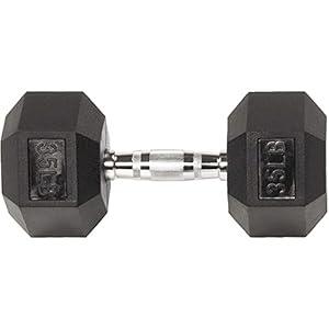 Signature Fitness Rubber Encased Hex Dumbbell, 35LB Single