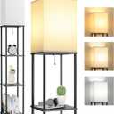Floor Lamp with Shelves, 3-Tier Modern Square Bookshelf Standing Lamp Black