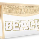2 Pcs Boho Straw Clear Makeup Letter Pouch, Sunscreen SPF Bag Pouch, Waterproof Beach Toiletry Bag Accessories for Women