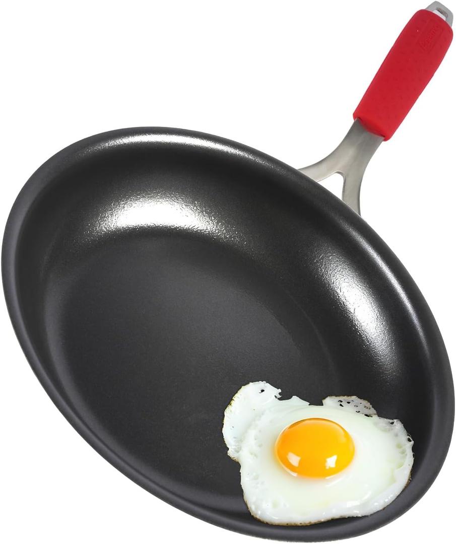 12 Inch Nonstick Frying Pan, Tri-Ply Clad Stainless Steel Skillet with Reinforced Coating, Detachable Handle with Silicone Sleeve, Dishwasher & Oven Safe, Induction Compatible, PFOA-Free
